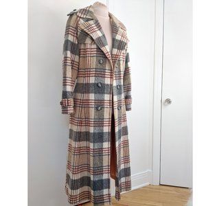 Vintage plaid maxi double breasted trench wool coat